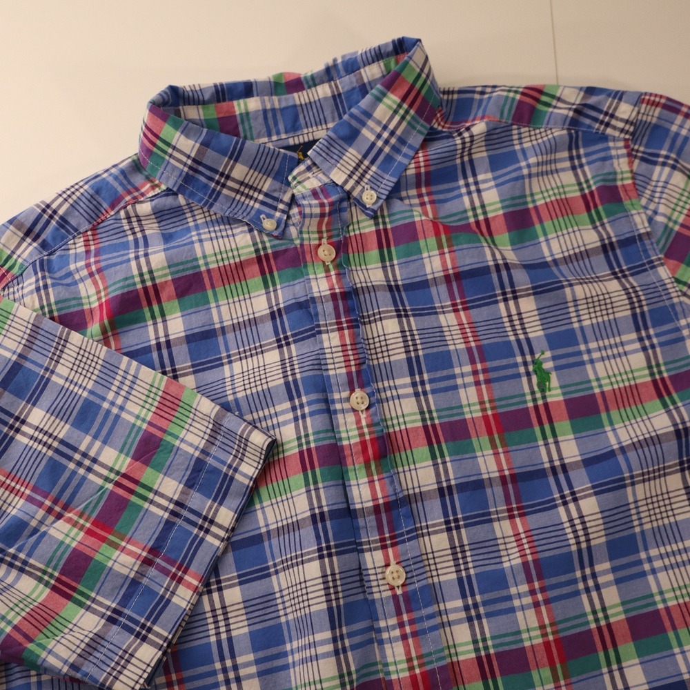 Ralph Lauren Plaid Button Down Shirt Boys XL 18-20 Multicolor Short Sleeve